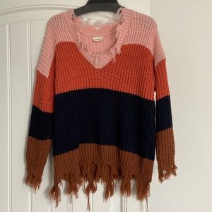 Color Block Frayed Sweater